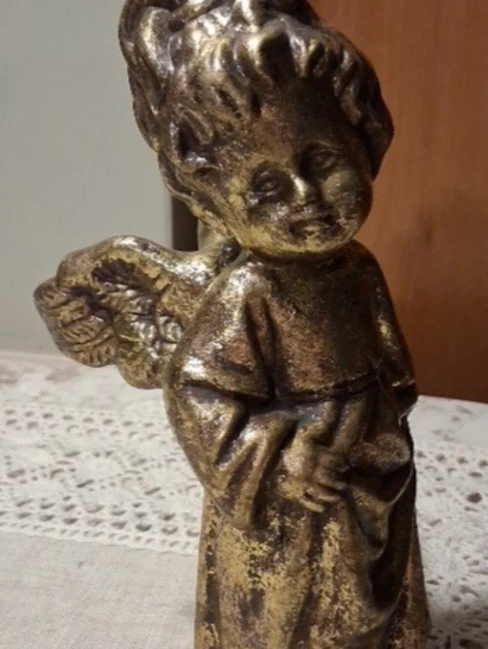 VTG Angel Cherub Figurine Statue Molded Plaster/Resin Gold Gilt Christmas Decor